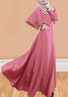 Pink Draped Cape Round Neck Long Sleeve Muslim Maxi Dress