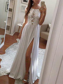 Hollow Solid Spaghetti-neck Maxi Dresses