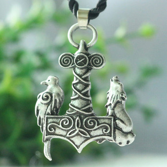 Viking Wolf And Raven Pendant Necklace