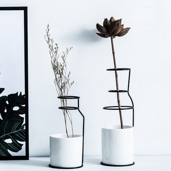 Scandinavian Style Minimalist Modern Vase-Ceramic and Iron