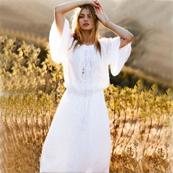 Hollow Long Sleeves V-neck Maxi Dress