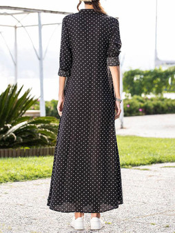 Polka-dot V-neck Long Sleeves Maxi Dress