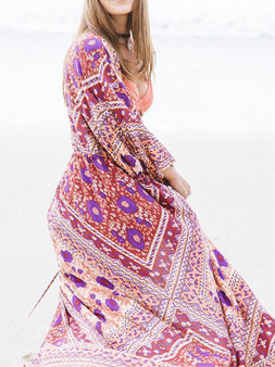 Bohemia Floral-printed Long Sleeves Beach Cover-Ups