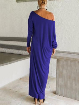 Elegant Solid Color Long Sleeve Round Neck Loose Maxi Dress