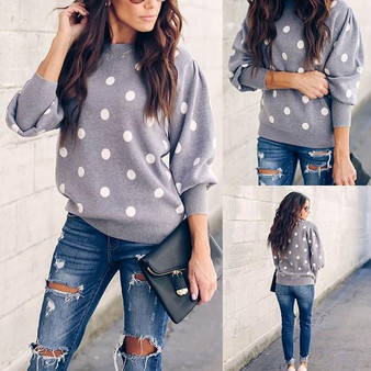 New Grey Polka Dot Long Sleeve Going out Casual Blouse