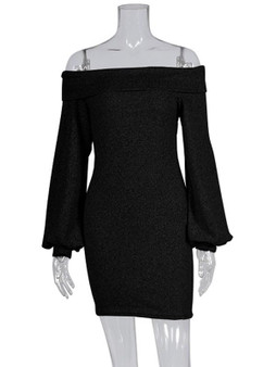 New Black Off Shoulder Long Sleeve Cocktail Party Mini Dress