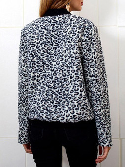 New White Leopard Print Zipper Long Sleeve Fashion Coat