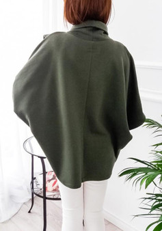 New Army Green Irregular High Neck Long Sleeve Casual Pullover Sweatshirt