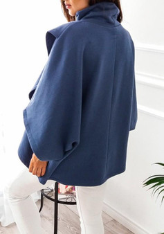 New Blue Irregular High Neck Long Sleeve Casual Pullover Sweatshirt