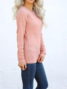 New Pink Round Neck Long Sleeve Oversize Casual Pullover Sweater