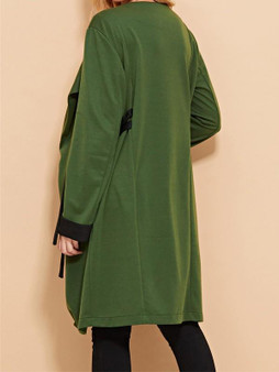 New Green Belt Turndown Collar Long Sleeve Fashion Outerwear