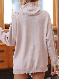 New Pink Pearl Cowl Neck Long Sleeve Going out Pullover Sweater