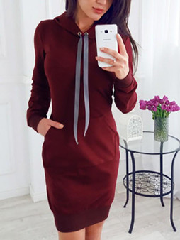 New Red Floral Tassel Round Neck Long Sleeve Casual Midi Dress