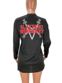 New Black Red Monogram "SLAYTANIC" Devil Skull Print Long Sleeve Trendy T-Shirt