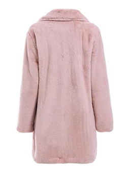 New Pink Pockets Faux Fur Turndown Collar Long Sleeve Oversize Coat