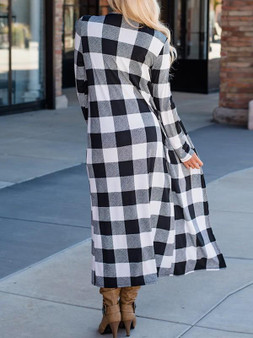 New Black Plaid Long Sleeve Casual Sweet Going out Outerwear