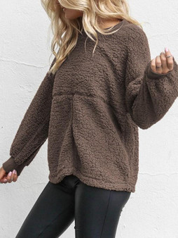 New Khaki Long Sleeve Round Neck Casual Sweet Going out Sweatshirt