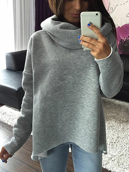 New Grey Irregular Long Sleeve Casual Sweet Going out Sweatshirt