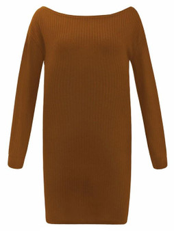 New Brown Round Neck Long Sleeve Fashion Mini Dress