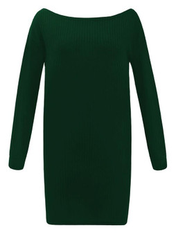 New Green Round Neck Long Sleeve Fashion Mini Dress