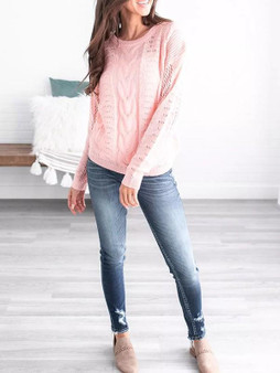 New Pink Cut Out Long Sleeve Casual Going out Pullover Sweater