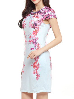 Casual Floral Printed Round Neck Short Sleeve Bodycon Dress