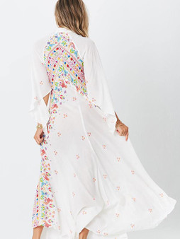 Bohemia 3/4 Sleeve V-Neck Floral Maxi Dress