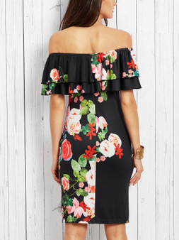 Casual Fashion Off The Shoulder Flounce Floral Print Dress