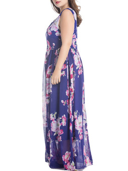 Casual Delightful Round Neck Chiffon Plus Size Maxi Dress In Floral Printed