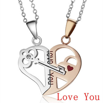 Couple Necklace Broken Heart 2 pcs Key Locket Dad Mom Love you Pendant Necklace Double Color Friends Family Lovers Jewelry Gift