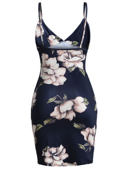 Casual Excellent Spaghetti Strap Floral Printed Bodycon Dress