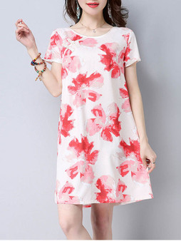 Casual Round Neck Fabulous Floral Printed Shift Dress