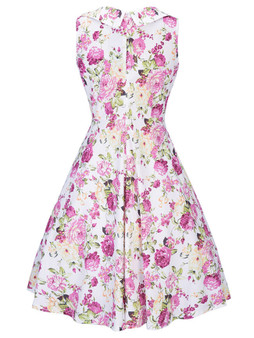 Casual Pleated Bodice Sweet Heart Floral Printed Skater Dress