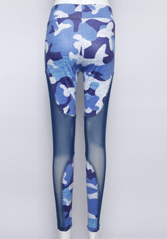 Blue Camouflage Grenadine Elastic Waist Bodycon Mid-rise Sports Long Pants