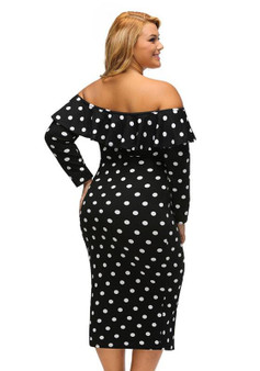 Black Polka Dot Ruffle Off Shoulder Plus Size Vintage Maternity Bodycon Maxi Dress