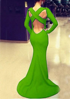 Kelly Green Cut Out Backless Mermaid Bodycon Banquet Elegant Party Maxi Dress