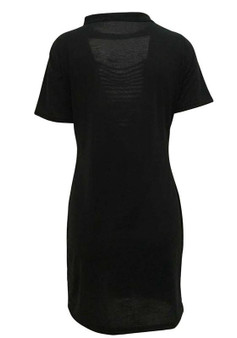 Black Monogram Rock And Roll Print Hollow-out Bodycon T-Shirt Mini Dress
