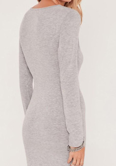 Grey Plain Hollow-out Lace-up V-neck Slim Bodycon Club Mini Dress