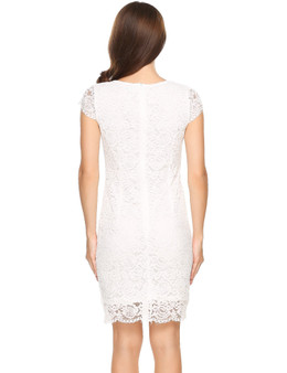 Casual White Cap Sleeve Lace V Neck Bodycon Dress