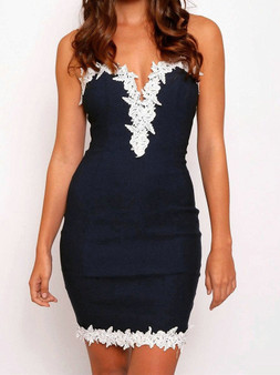 Casual Cute Lace Halter V neck Bodycon Dress