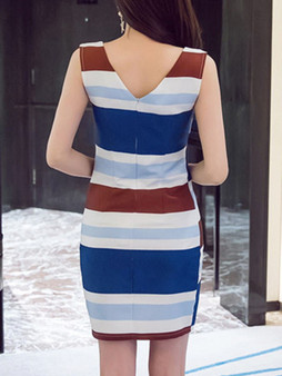 Casual V-Neck Striped Sleeveless Bodycon Dress