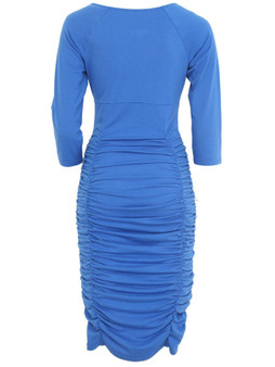 Casual Designed Solid Ruched V-Neck Bodycon Dress