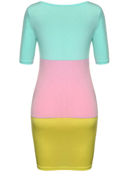 Casual Round Neck Color Block Bodycon Dress