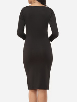 Casual Round Neck Plain Bodycon Dress