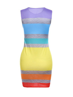 Casual Attractive Designed Crew Neck Color Block Striped Bodycon Dress