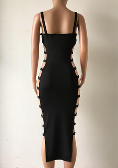 Black Plain Condole Belt Cut Out Backless Maxi Dress