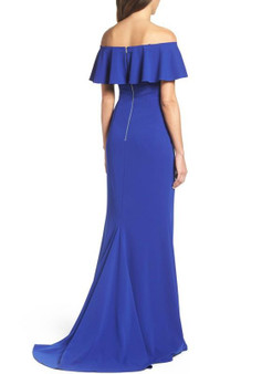 Blue Zipper Falbala Irregular Off Shoulder Elegant Maxi Dress