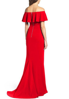 Red Zipper Falbala Irregular Off Shoulder Elegant Maxi Dress
