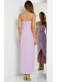 Casual Purple Pleated Irregular Backless Deep V Sleeveless Maxi Dress