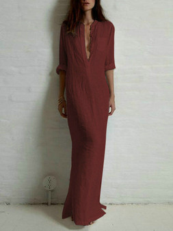 Casual Deep V Plunge Sexy Solid Color Maxi Dress